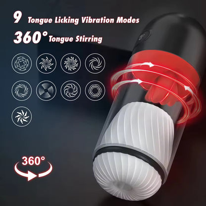 Male masturbator with Bluetooth APP control, featuring 360° tongue licking and IPX7 waterproof design for customizable pleasure and easy cleaning