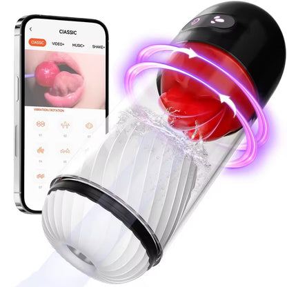 Male masturbator with remote APP control, featuring 9 vibrating modes and 360° tongue licking for intense stimulation and penis training