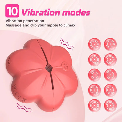 Flower Erotic Nipple Clamp Vibrator – 10 Modes, Wireless Control, Breast Stimulation, Adult Toy for Couples